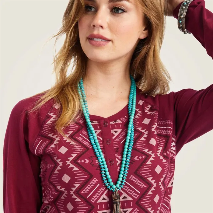 REAL Printed Henley Shirt Maze Multibeet Red Women Ariat TShirts and Tops REAL Printed Henley Shirt Maze Multibeet Red Women Ariat TShirts and Tops