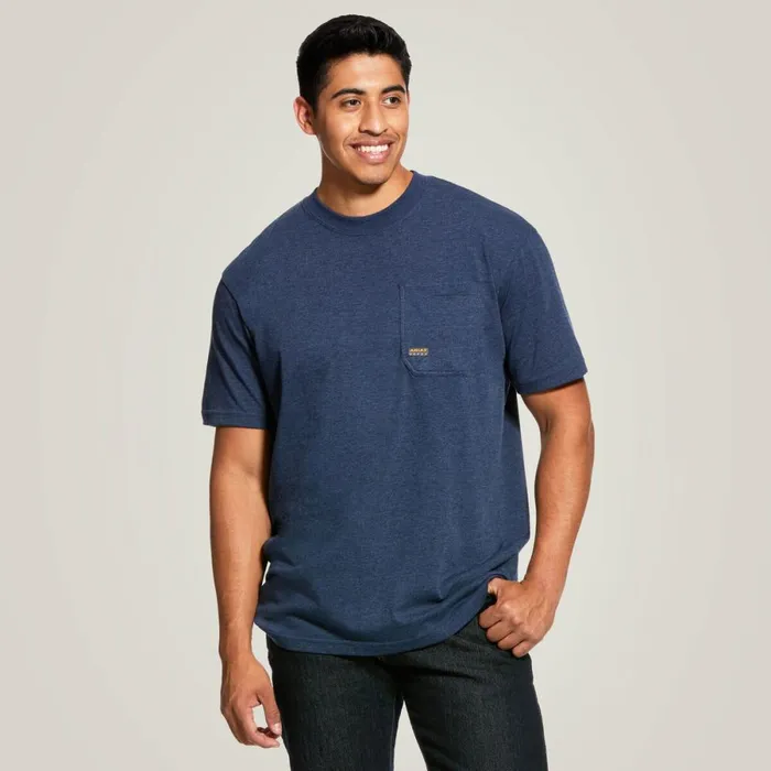 Rebar Cotton Strong American Grit Graphic TShirt Navy Heather Men Ariat TShirts and Polos Rebar Cotton Strong American Grit Graphic TShirt Navy Heather Men Ariat TShirts and Polos