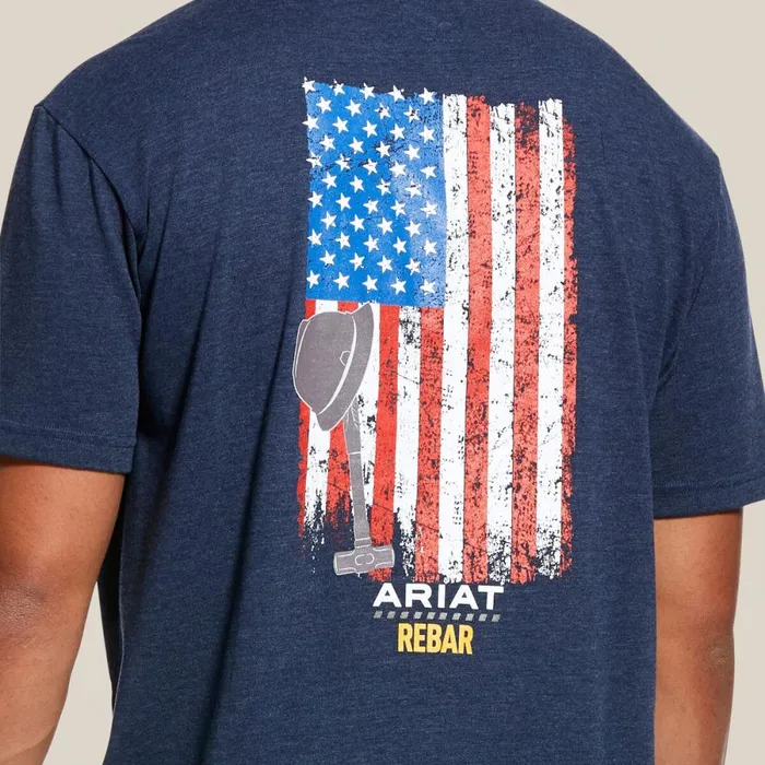 Rebar Cotton Strong American Grit Graphic TShirt Navy Heather Men Ariat TShirts and Polos Rebar Cotton Strong American Grit Graphic TShirt Navy Heather Men Ariat TShirts and Polos