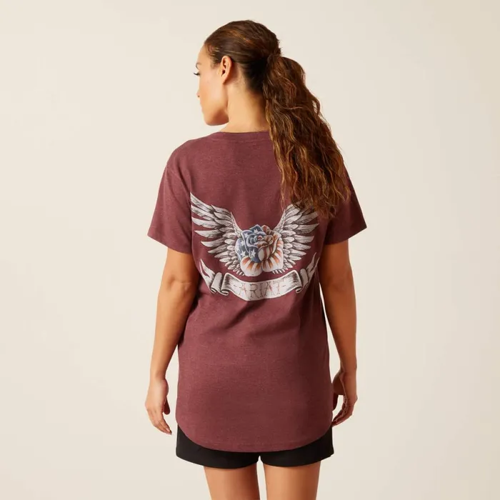 Rebar Cotton Strong American Rose TShirt Burgundy Heather Women Ariat TShirts and Tops
