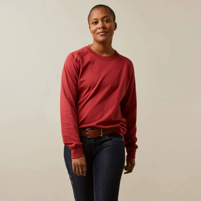 Rebar Cotton Strong Logo Graphic Red Dahlia Bijou Blue Women Ariat TShirts and Tops