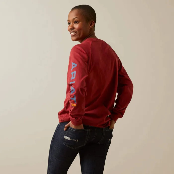 Rebar Cotton Strong Logo Graphic Red Dahlia Bijou Blue Women Ariat TShirts and Tops
