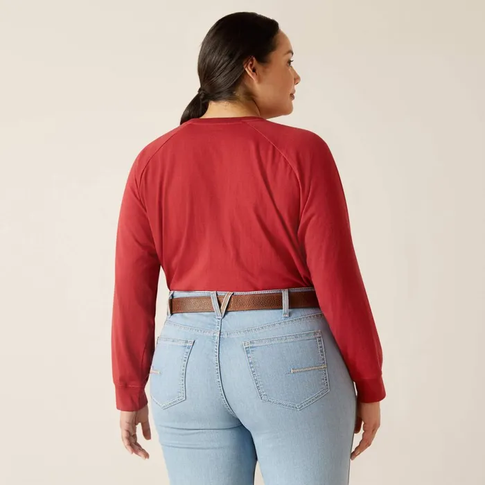 Rebar Cotton Strong Logo Graphic Red Dahlia Bijou Blue Women Ariat TShirts and Tops