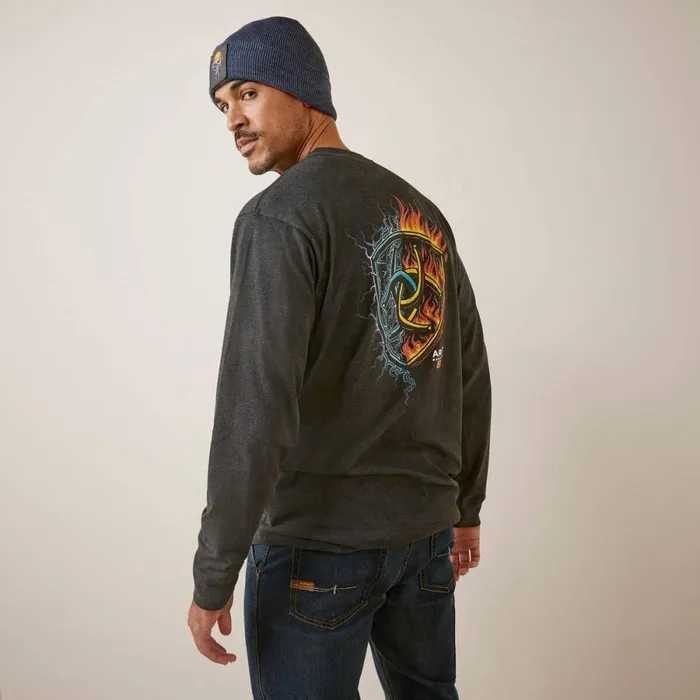Rebar Cotton Strong Shock Fire Charcoal Heather Men Ariat TShirts and Polos
