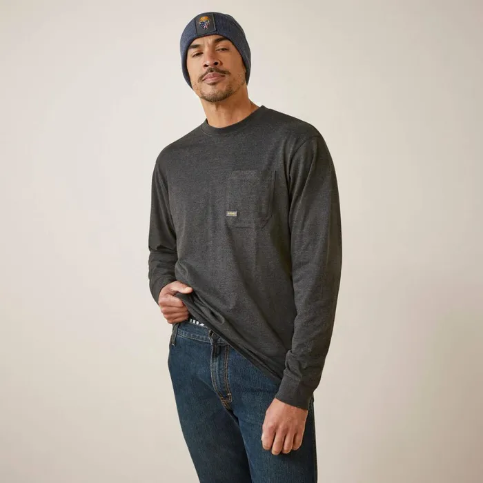 Rebar Cotton Strong Shock Fire Charcoal Heather Men Ariat TShirts and Polos Rebar Cotton Strong Shock Fire Charcoal Heather Men Ariat TShirts and Polos