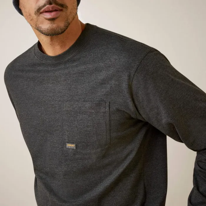 Rebar Cotton Strong Shock Fire Charcoal Heather Men Ariat TShirts and Polos Rebar Cotton Strong Shock Fire Charcoal Heather Men Ariat TShirts and Polos