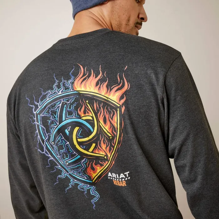 Rebar Cotton Strong Shock Fire Charcoal Heather Men Ariat TShirts and Polos Rebar Cotton Strong Shock Fire Charcoal Heather Men Ariat TShirts and Polos