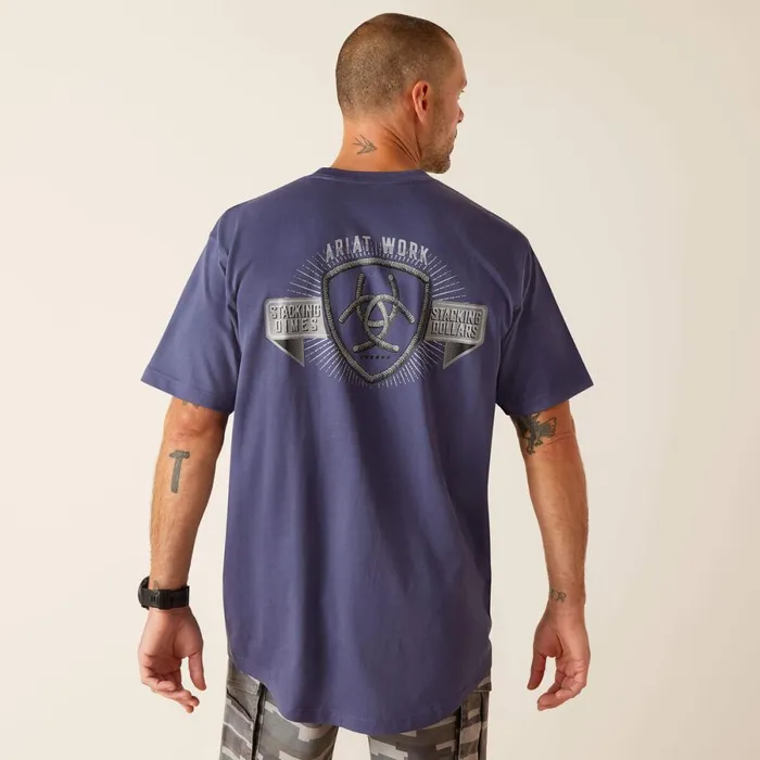 Rebar Cotton Strong Stacking Dimes Blue Indigo Men Ariat TShirts and Polos