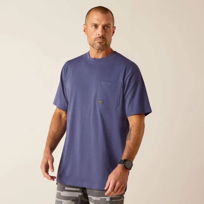 Rebar Cotton Strong Stacking Dimes Blue Indigo Men Ariat TShirts and Polos Rebar Cotton Strong Stacking Dimes Blue Indigo Men Ariat TShirts and Polos