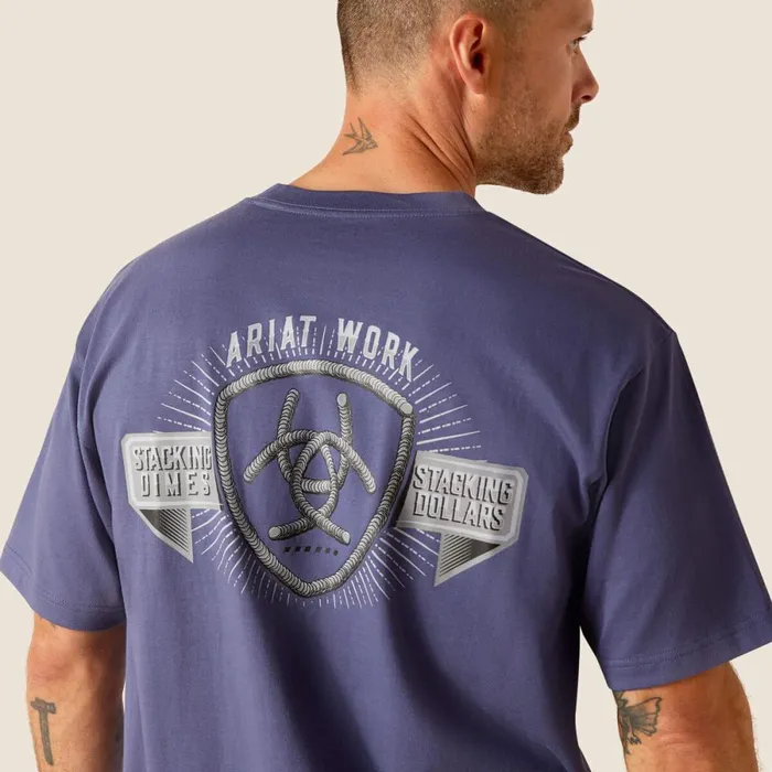 Rebar Cotton Strong Stacking Dimes Blue Indigo Men Ariat TShirts and Polos Rebar Cotton Strong Stacking Dimes Blue Indigo Men Ariat TShirts and Polos