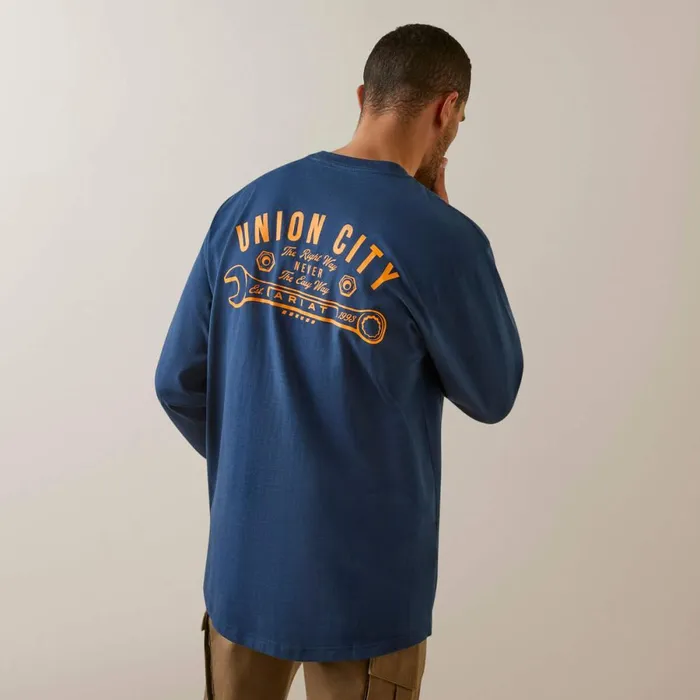 Rebar Cotton Strong Union City Blue Wing Teal Men Ariat TShirts and Polos