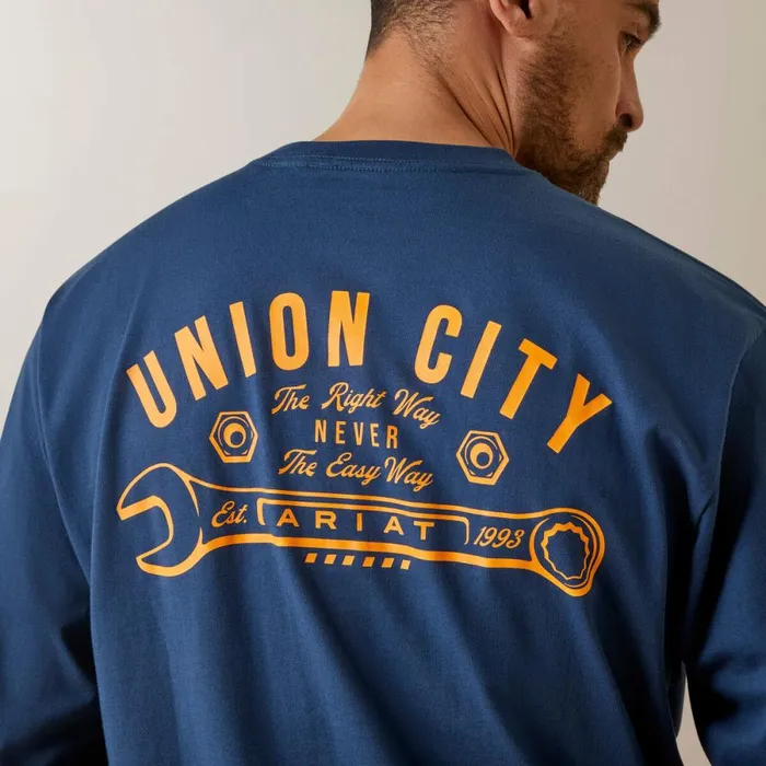 Rebar Cotton Strong Union City Blue Wing Teal Men Ariat TShirts and Polos Rebar Cotton Strong Union City Blue Wing Teal Men Ariat TShirts and Polos