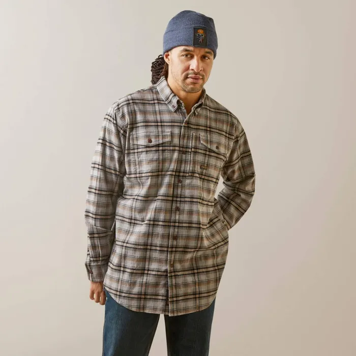 Rebar Flannel DuraStretch Work Shirt Alloy Plaid Men Ariat Button Down Shirts