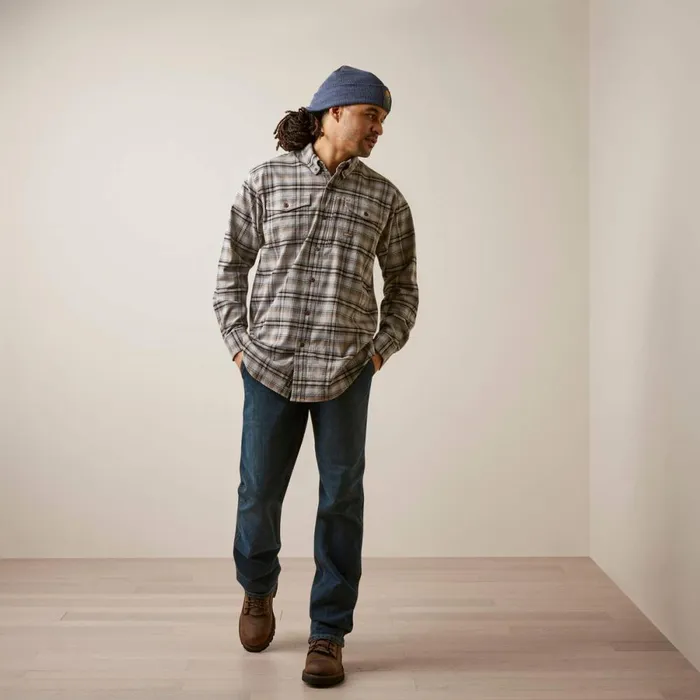 Rebar Flannel DuraStretch Work Shirt Alloy Plaid Men Ariat Button Down Shirts Rebar Flannel DuraStretch Work Shirt Alloy Plaid Men Ariat Button Down Shirts