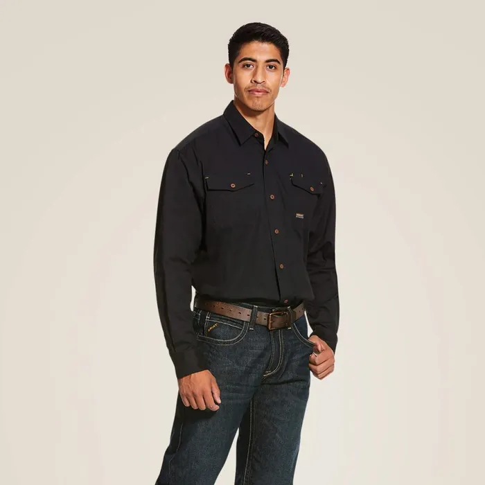 Rebar Made Tough DuraStretch Classic Fit Work Shirt Black Men Ariat Button Down Shirts