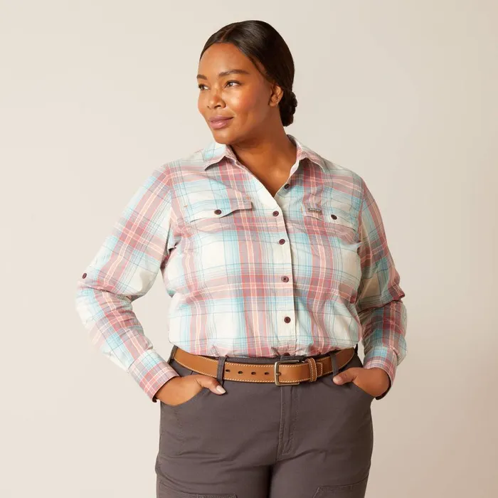 Rebar Made Tough DuraStretch Work Shirt Vanilla Ice Plaid Women Ariat TShirts and Tops