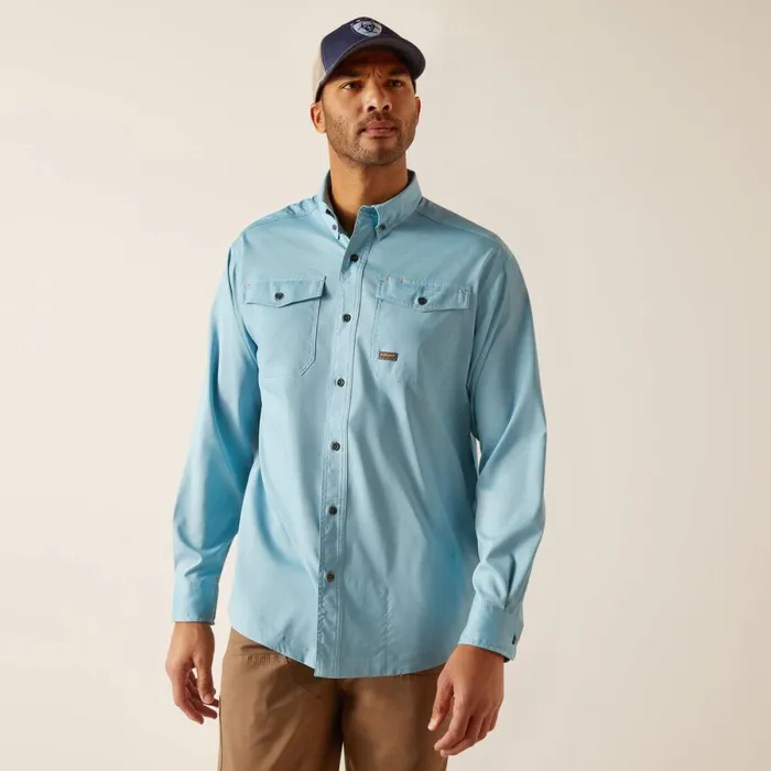 Rebar Made Tough VentTEK DuraStretch Work Shirt Bluejay Heather Men Ariat Button Down Shirts