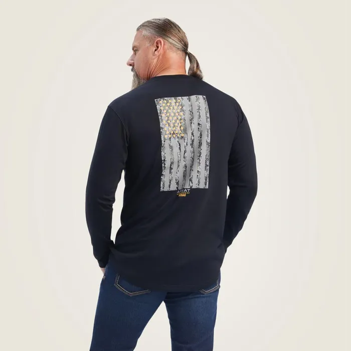 Rebar Workman Reflective Flag Graphic TShirt Black Men Ariat TShirts and Polos