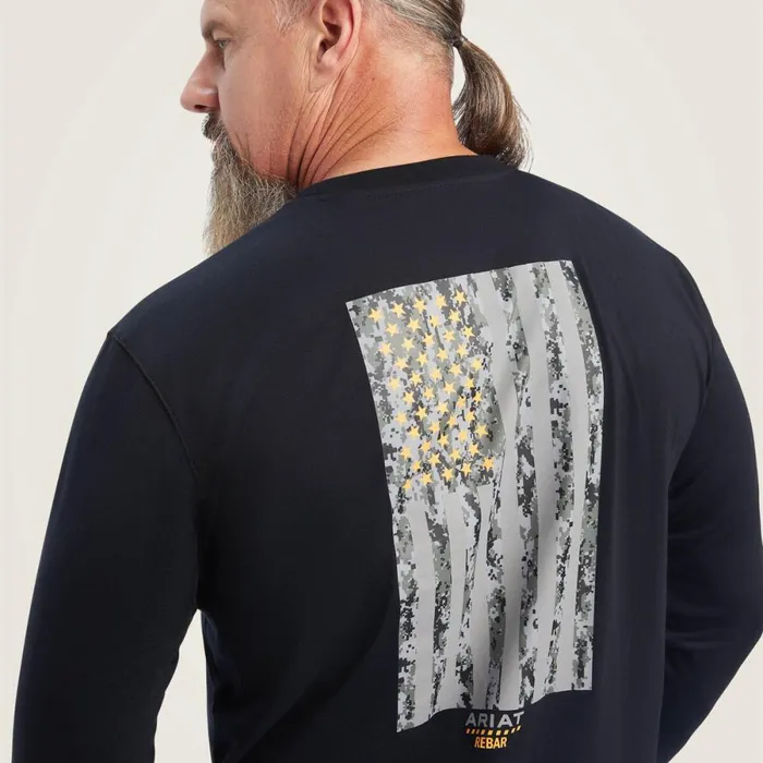 Rebar Workman Reflective Flag Graphic TShirt Black Men Ariat TShirts and Polos Rebar Workman Reflective Flag Graphic TShirt Black Men Ariat TShirts and Polos