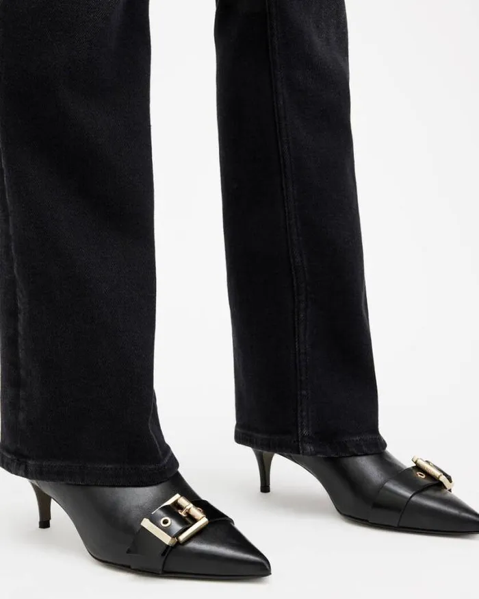 Rebecca Pointed Toe Leather Buckle Boots Black Women AllSaints Shoes and Boots