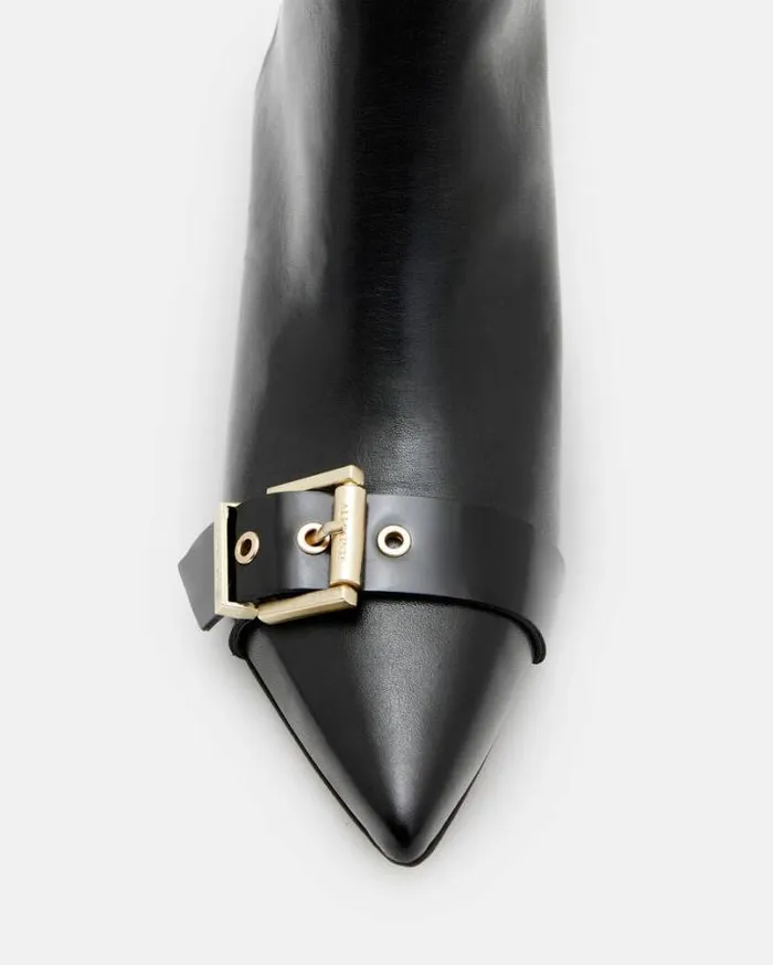 Rebecca Pointed Toe Leather Buckle Boots Black Women AllSaints Shoes and Boots