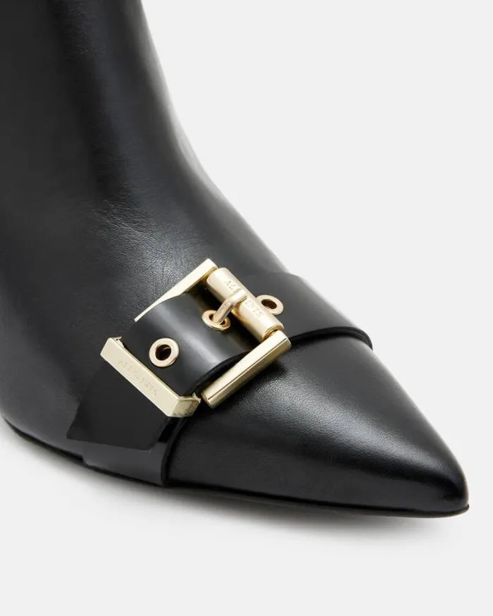 Rebecca Pointed Toe Leather Buckle Boots Black Women AllSaints Shoes and Boots