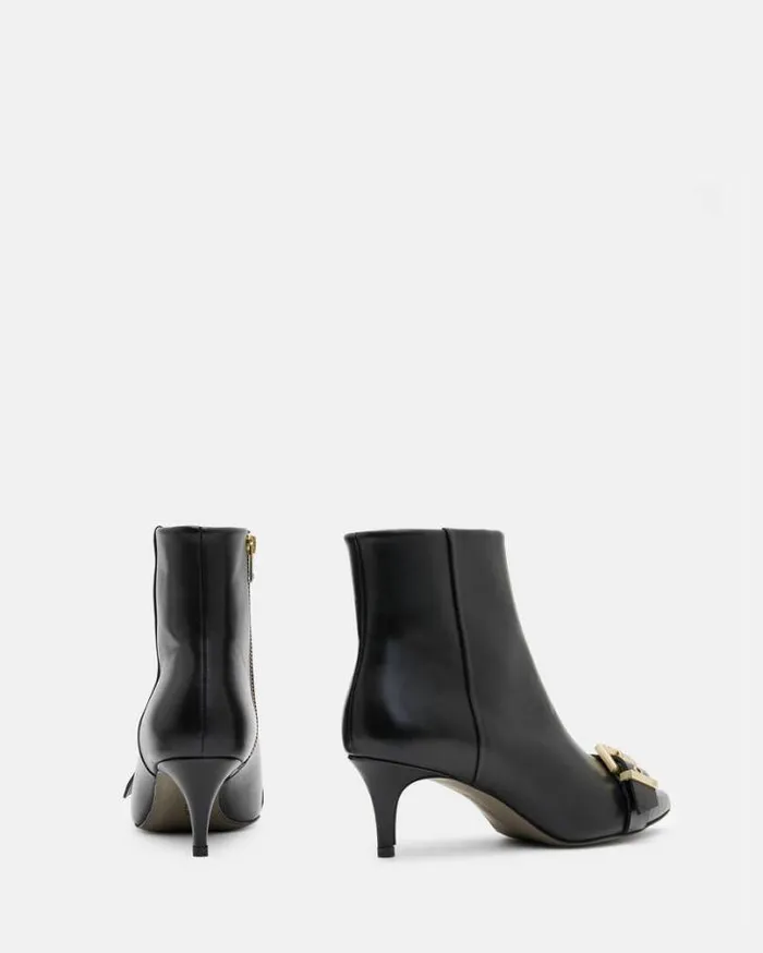 Rebecca Pointed Toe Leather Buckle Boots Black Women AllSaints Shoes and Boots