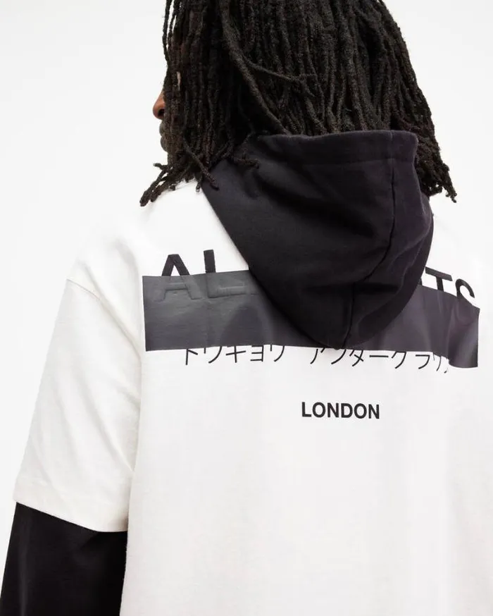 Redact Oversized Embroidered Logo TShirt Ashen White Men AllSaints TShirts