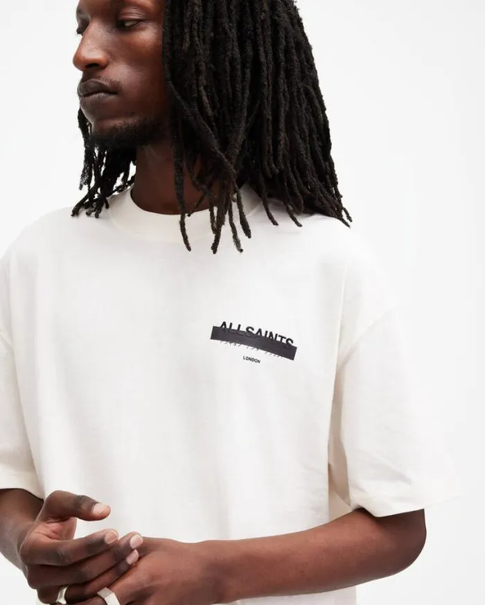 Redact Oversized Embroidered Logo TShirt Ashen White Men AllSaints TShirts