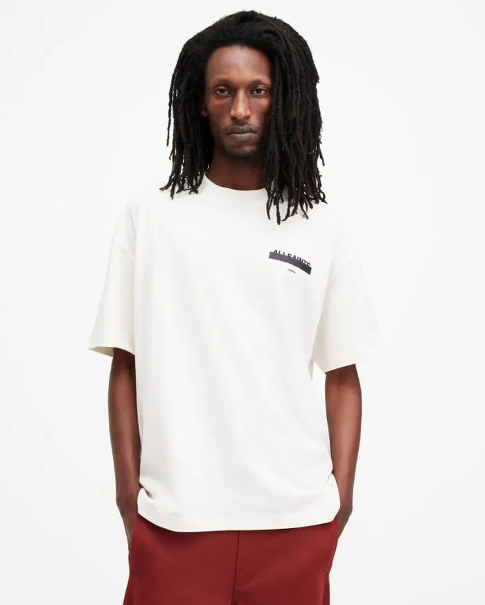 Redact Oversized Embroidered Logo TShirt Ashen White Men AllSaints TShirts