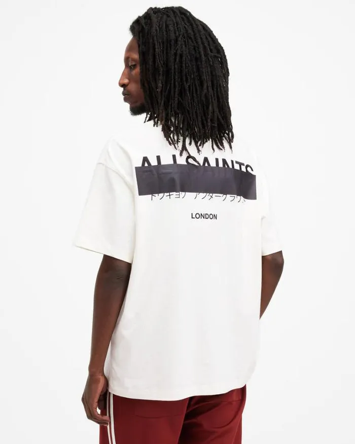 Redact Oversized Embroidered Logo TShirt Ashen White Men AllSaints TShirts