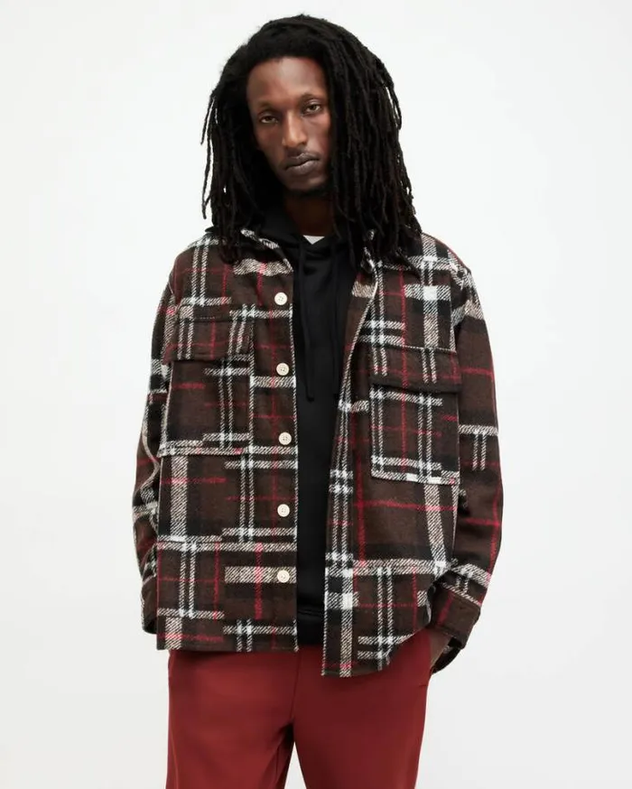 Redwood Checked Oversized Shirt Henna Brown Men AllSaints Shirts