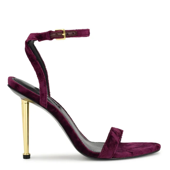 Reina Ankle Strap Sandals Dark Purple Velvet Women Nine West High Heels