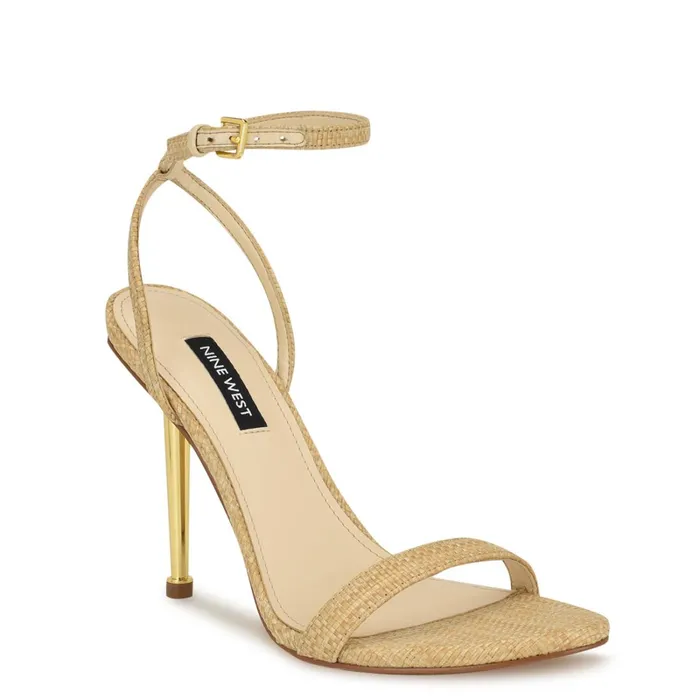 Reina Ankle Strap Sandals Natural Raffia Women Nine West Heeled Reina Ankle Strap Sandals Natural Raffia Women Nine West Heeled