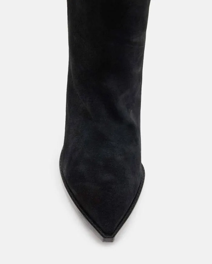 Reina Knee High Pointed Suede Boots Black Women AllSaints Shoes and Boots