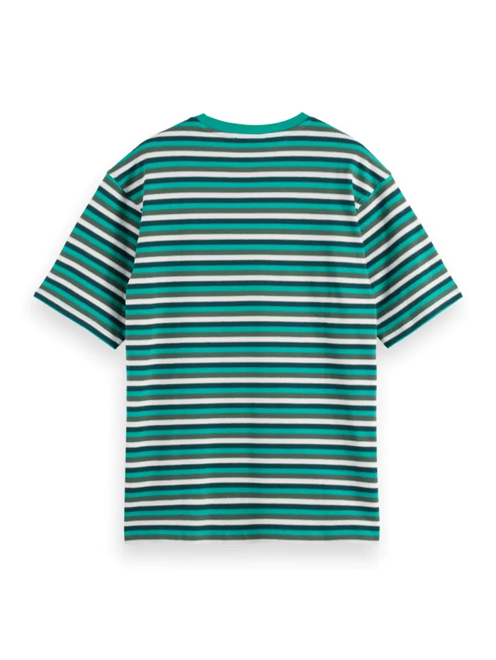 RELAXED FIT STRUCTURE STRIPE TSHIRT Green White Multi Stripe Men Scotch and Soda TShirts and Polo Shirts RELAXED FIT STRUCTURE STRIPE TSHIRT Green White Multi Stripe Men Scotch and Soda TShirts and Polo Shirts