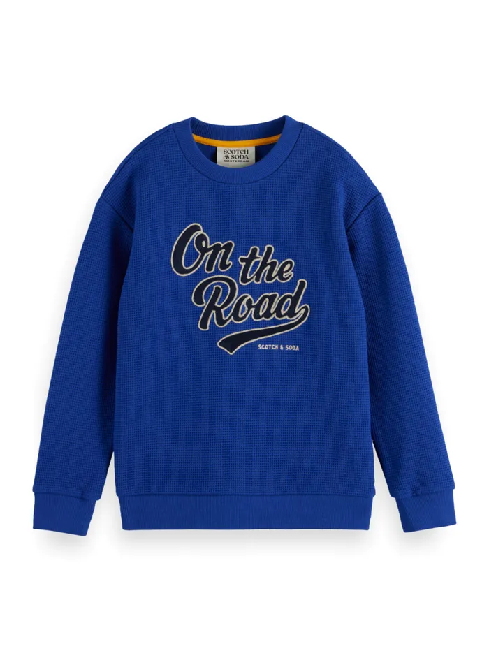 RELAXEDFIT STRUCTURED CREWNECK SWEAT Road Trip Blue Kids Scotch and Soda Sweatshirts and Hoodies RELAXEDFIT STRUCTURED CREWNECK SWEAT Road Trip Blue Kids Scotch and Soda Sweatshirts and Hoodies