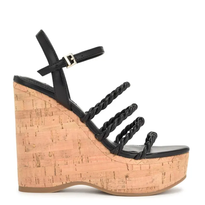 Renest Ankle Strap Wedge Sandals Black Women Nine West Wedges