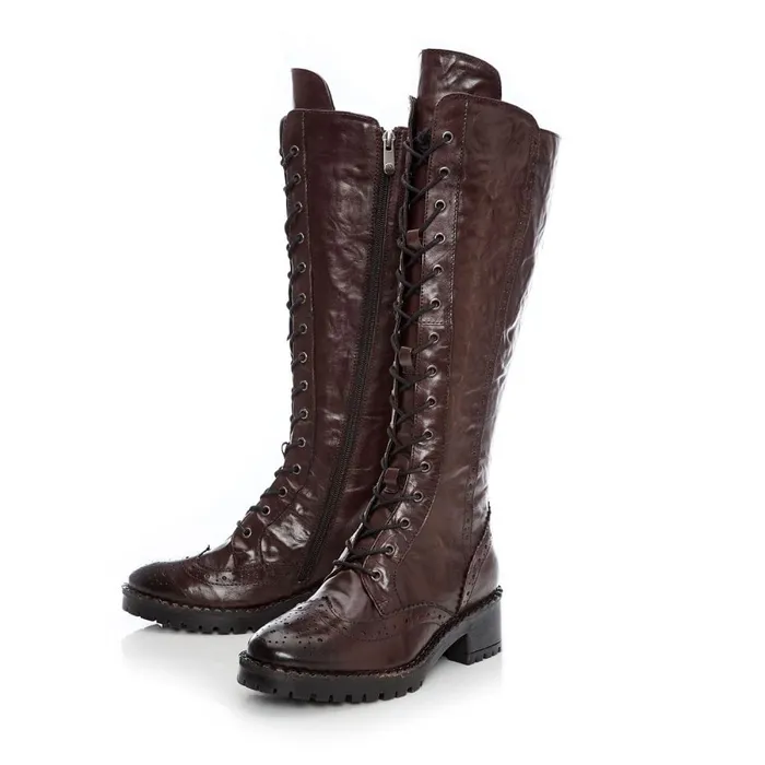 Riding And Flat Boots Women Moda In Pelle Liberto Burgundy Leather