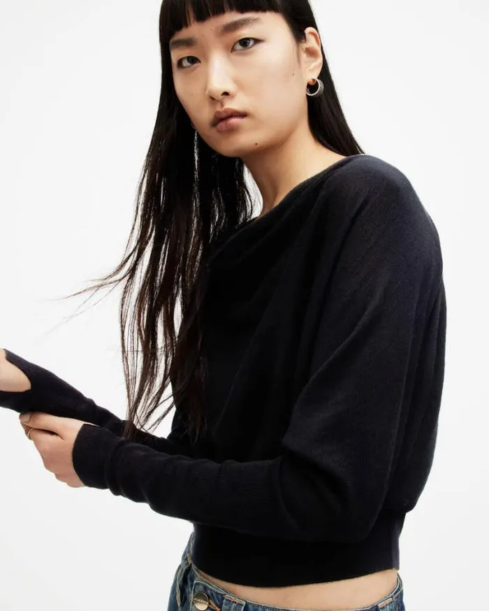 Ridley Merino Cropped Cowl Neck Sweater Black Women AllSaints Sweaters