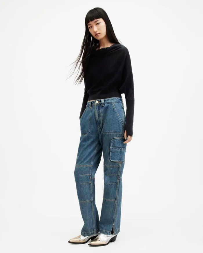 Ridley Merino Cropped Cowl Neck Sweater Black Women AllSaints Sweaters