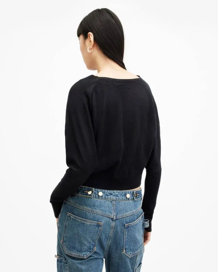 Ridley Merino Cropped Cowl Neck Sweater Black Women AllSaints Sweaters