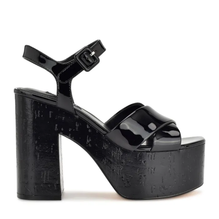 Rilay Platform Sandals Black Patent Women Nine West Sandals
