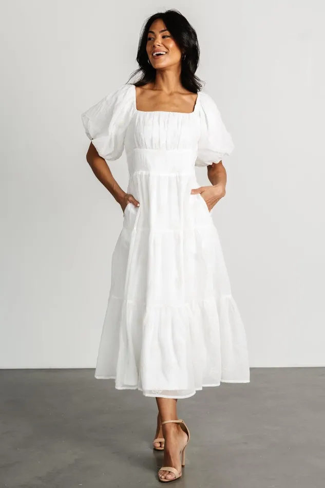 Rina Embroidered Shimmer Dress Off White Women Baltic Born Bridal