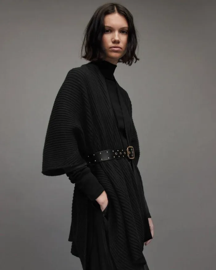 Robyn Rib Ruana Scarf Black Women AllSaints Sweaters