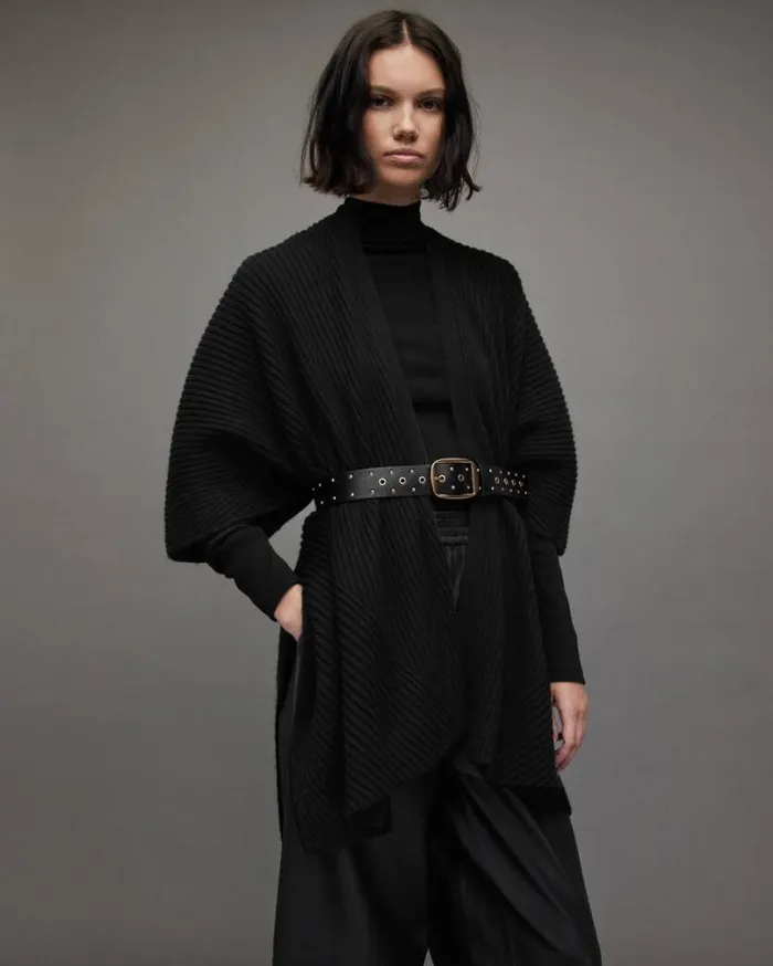 Robyn Rib Ruana Scarf Black Women AllSaints Sweaters