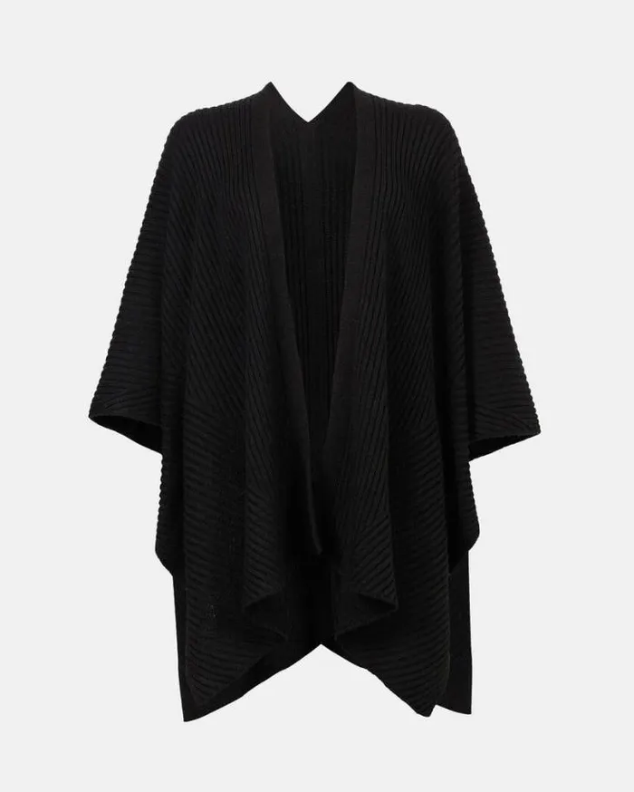 Robyn Rib Ruana Scarf Black Women AllSaints Sweaters