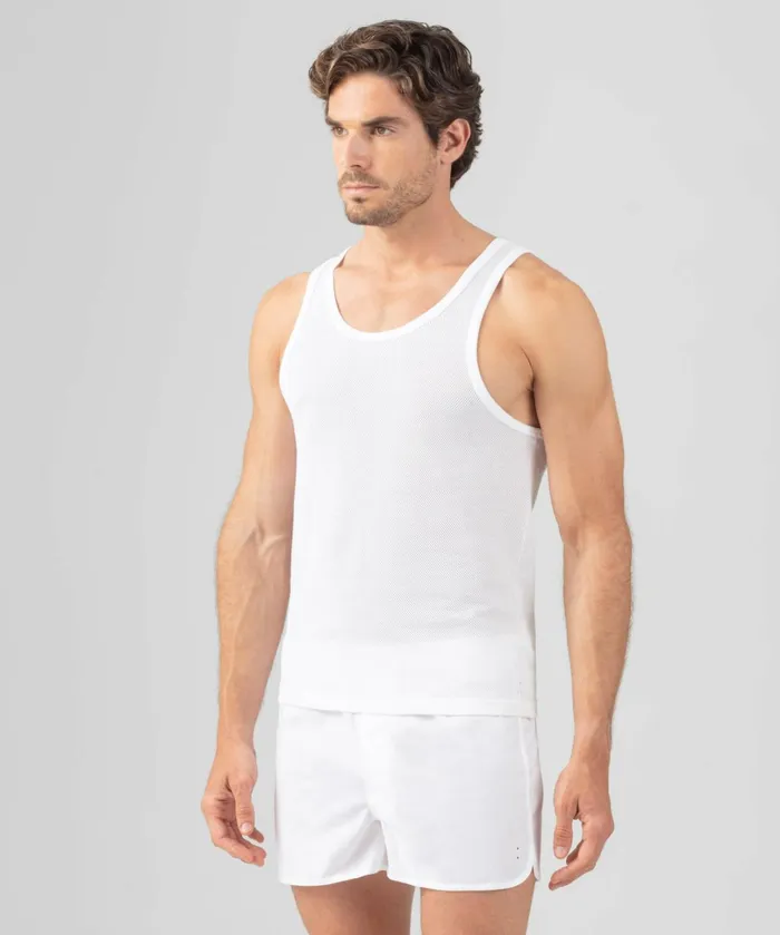 Ron Dorff Cotton Mesh Tank Top White Men Tank Tops