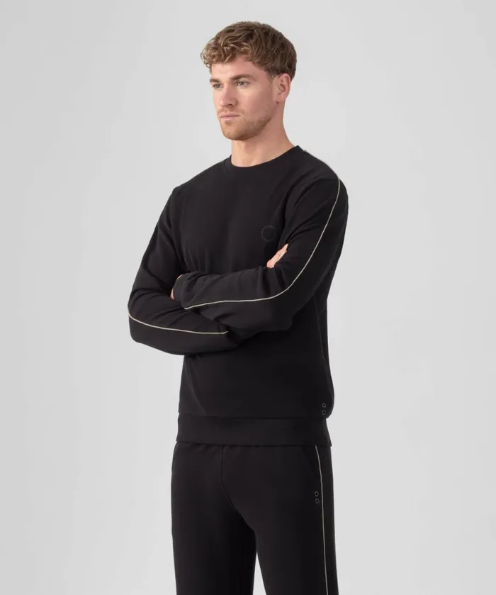 Ron Dorff Cotton Piqu Sweatshirt W Piping Black Men Sweatshirts