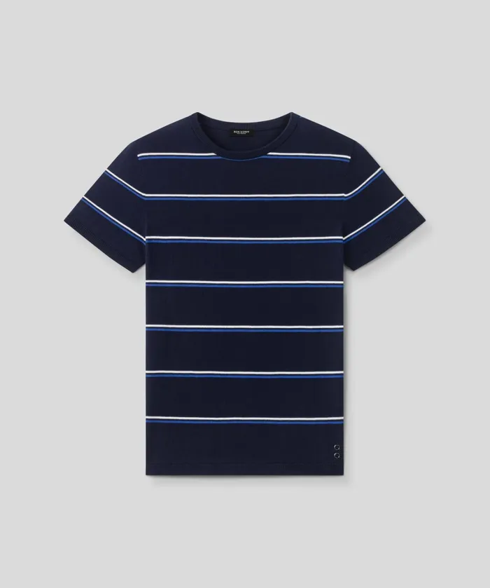 Ron Dorff Knitted Striped TShirt Navy Men TShirts